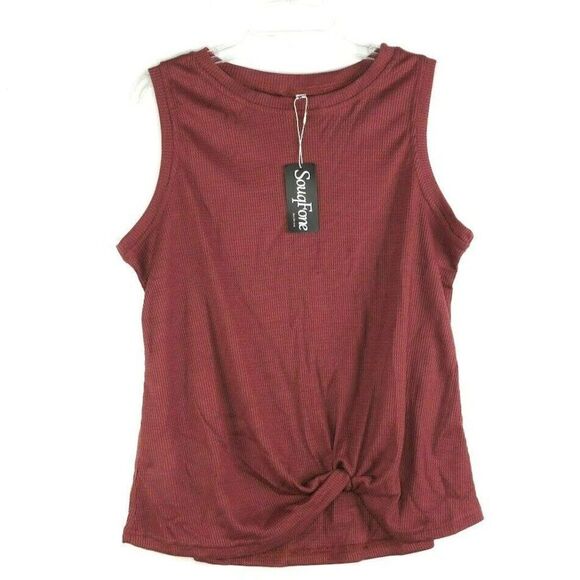 Souq Fone Knot Front Sleeveless Tanktop Shirt Women's Size Large Red Athletic - Picture 1 of 10
